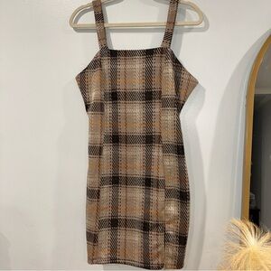 Iris Women’s Sleeveless Plaid Mini Dress‎ Size L Black Academia NWT